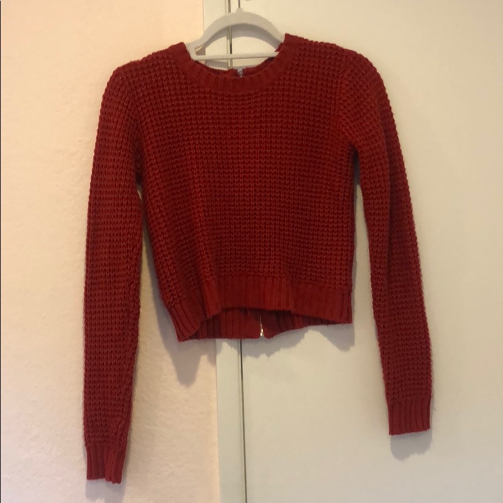Cropped red waffle sweater